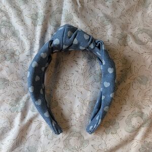 Denim Blue Heart Print Knot Headband